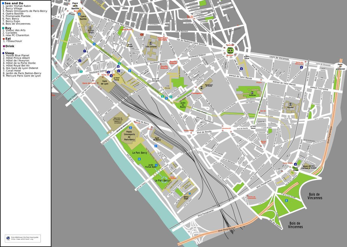 नक्शे के 12 वीं arrondissement में पेरिस के