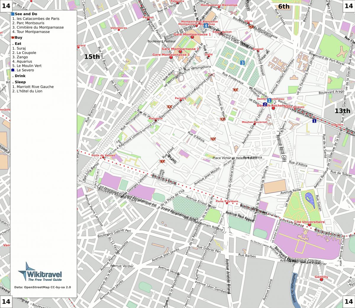 नक्शे की 14 वीं arrondissement में पेरिस के