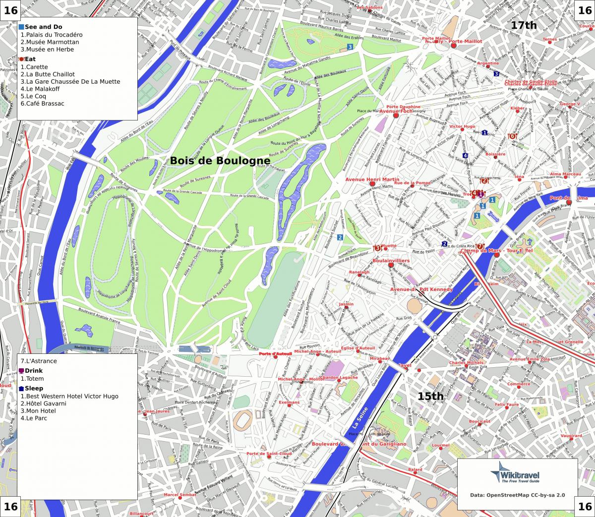 नक्शे की 16 वीं arrondissement में पेरिस के