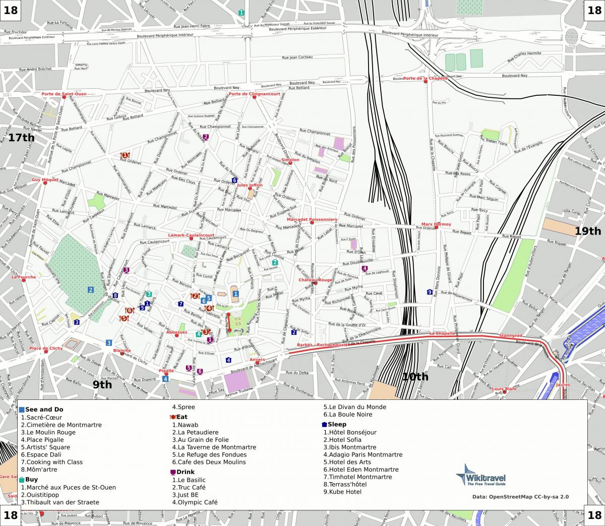 नक्शे की 18 वीं arrondissement में पेरिस के