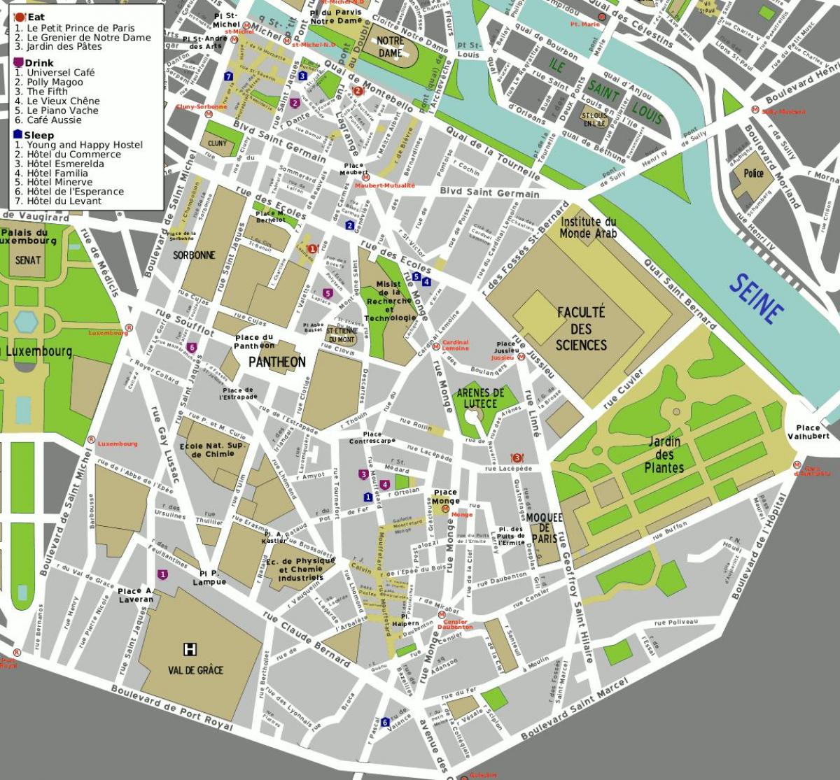 नक्शे की 5 वीं arrondissement में पेरिस के