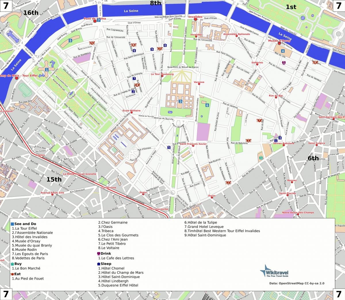 नक्शे के 7 arrondissement में पेरिस के