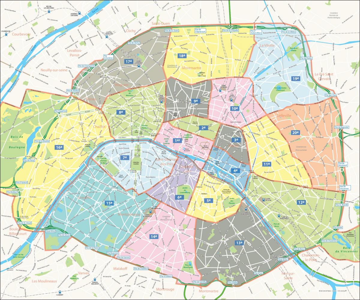 नक्शे के arrondissements के पेरिस