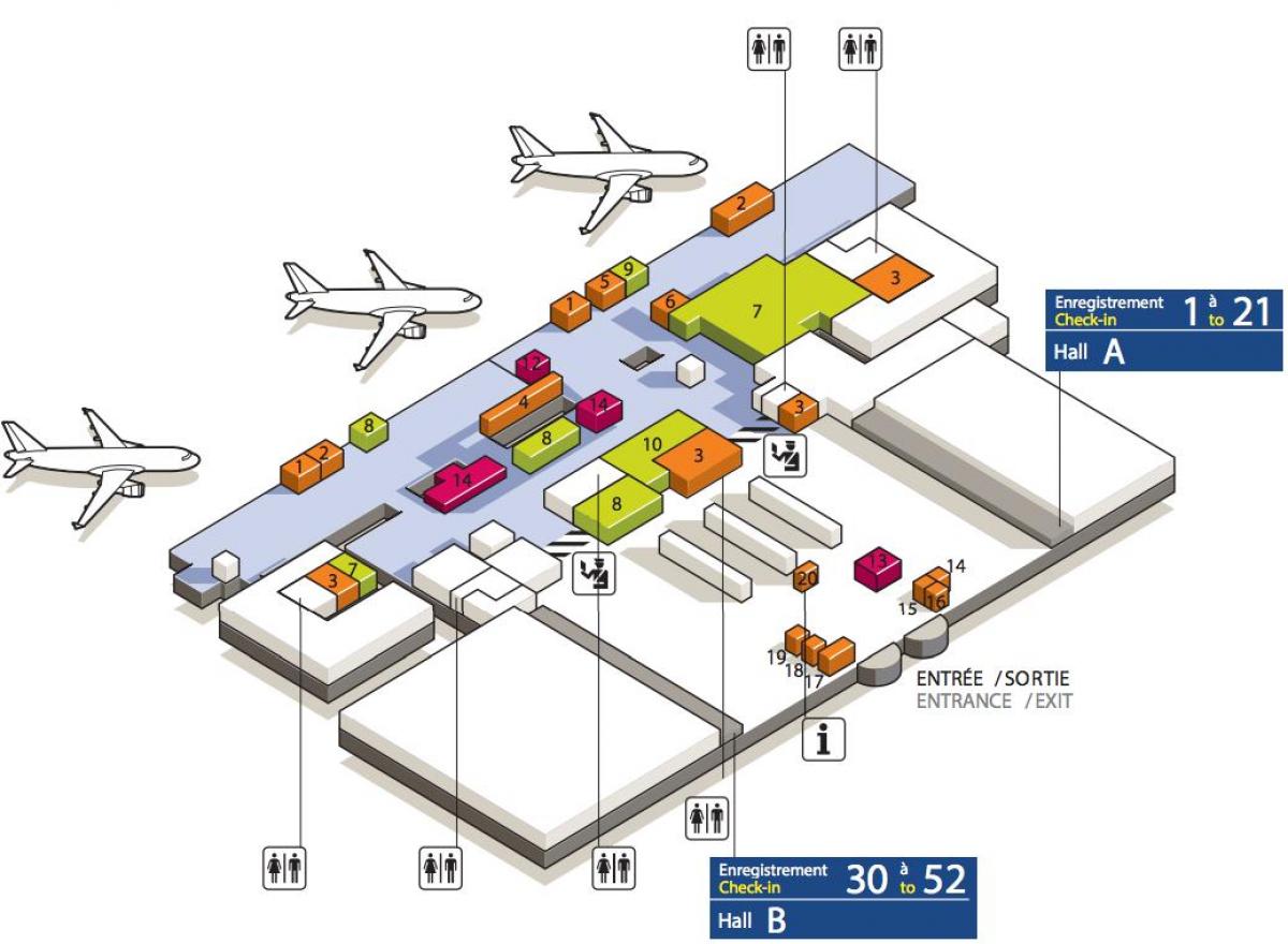 नक्शे के CDG हवाई अड्डे के टर्मिनल 3