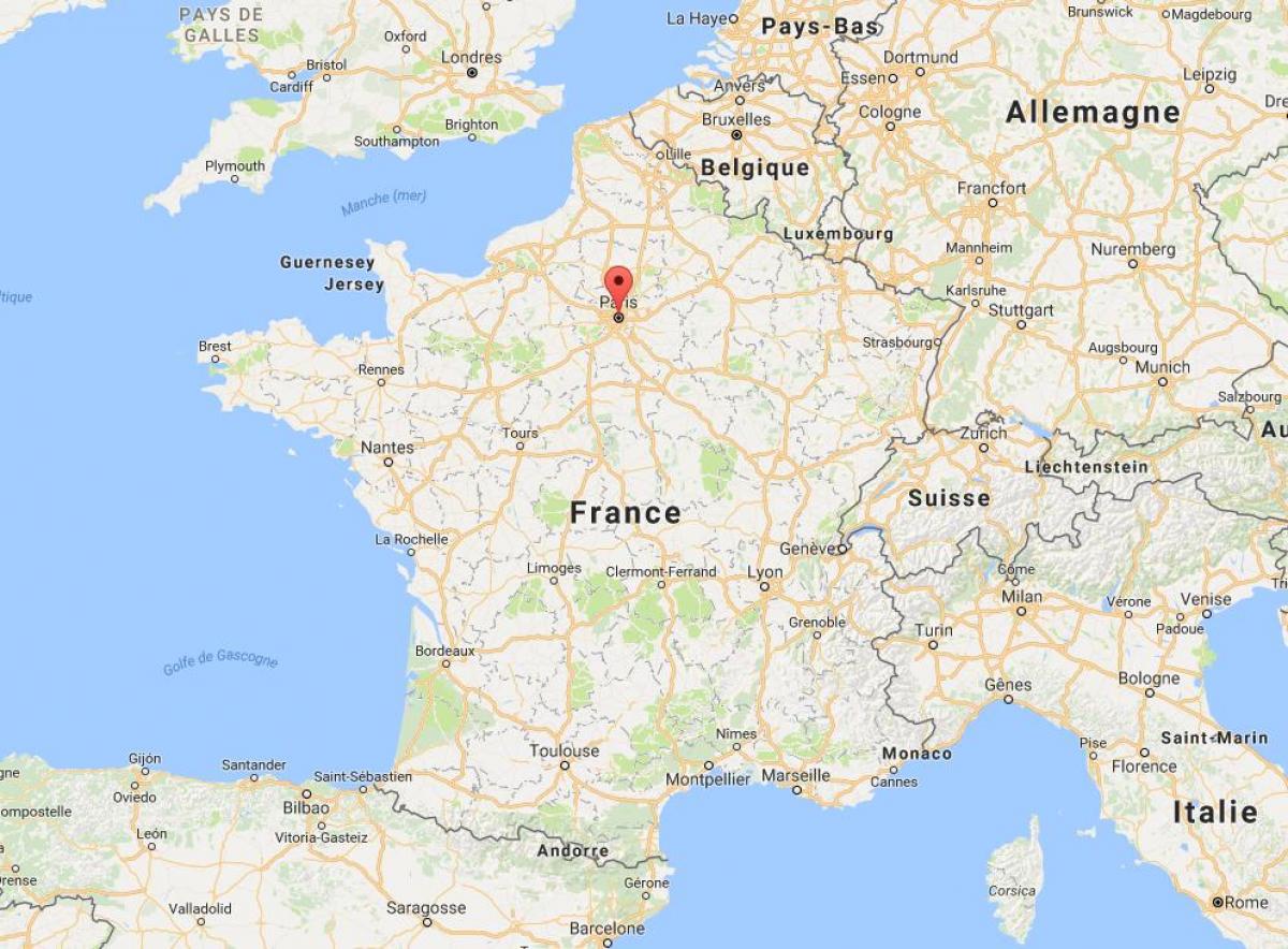 पेरिस के नक्शे पर फ्रांस का नक्शा