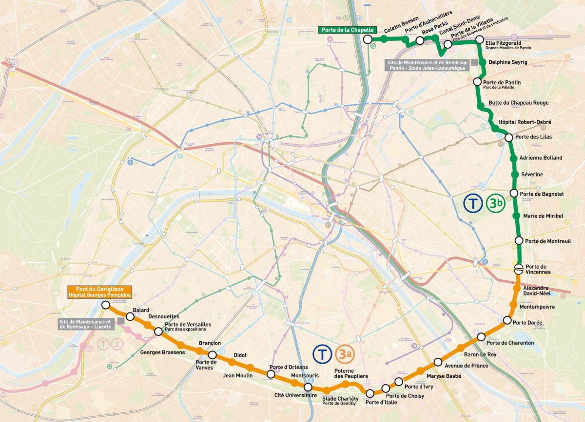 पेरिस के नक्शे ट्रामवेज