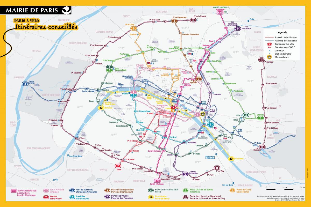 पेरिस के नक्शे बाइक की सवारी