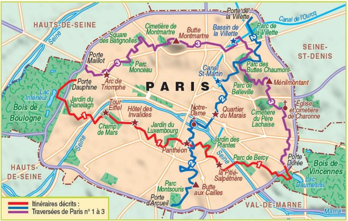 पेरिस के नक्शे लंबी पैदल यात्रा