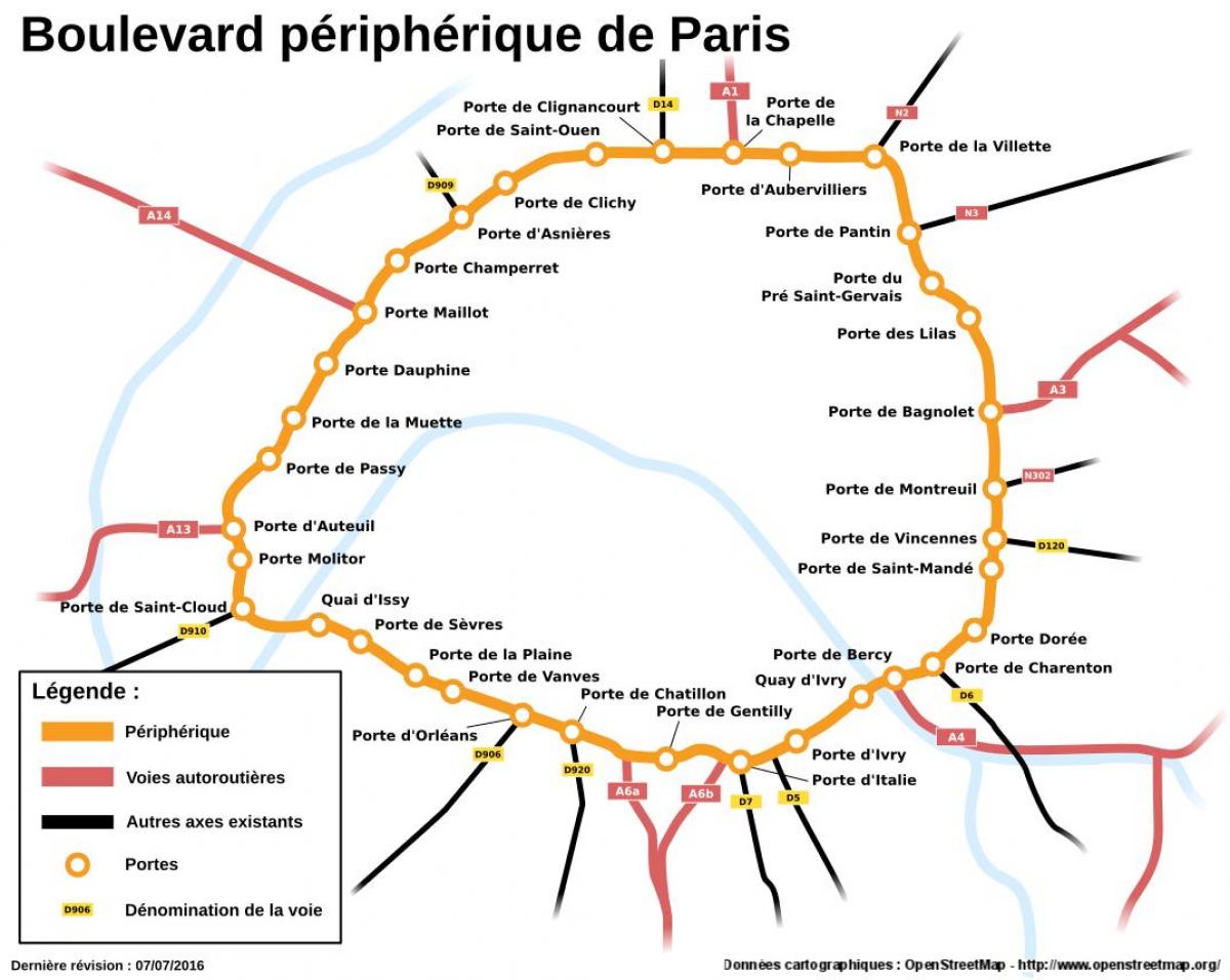 नक्शे के मुख्य मार्ग Périphérique