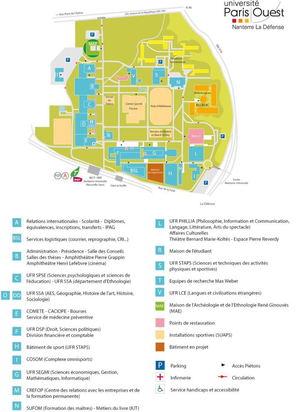 विश्वविद्यालय का नक्शा Nanterre