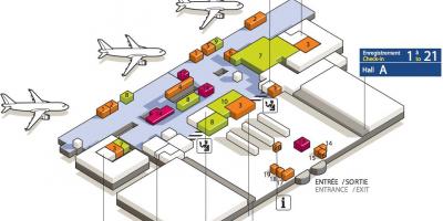 नक्शे के CDG हवाई अड्डे के टर्मिनल 3