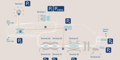 नक्शे के CDG हवाई अड्डे के पार्किंग