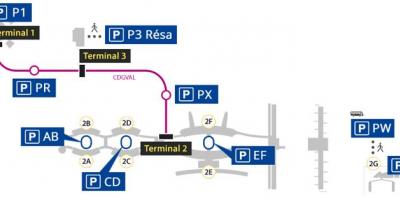 नक्शे के Roissy हवाई अड्डे के पार्किंग