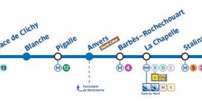 पेरिस का नक्शा मेट्रो लाइन 2
