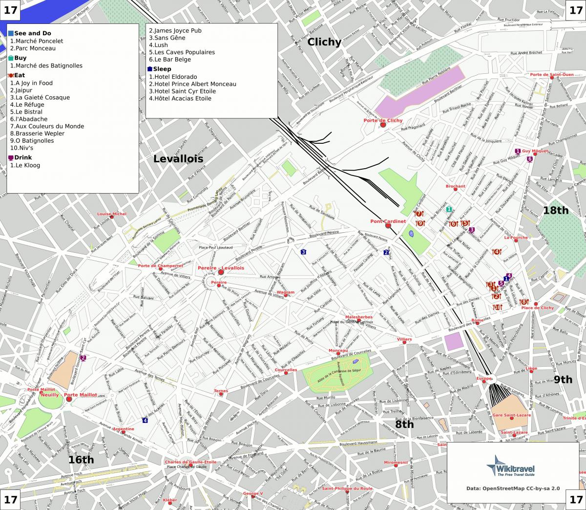 नक्शे की 17 वीं arrondissement में पेरिस के