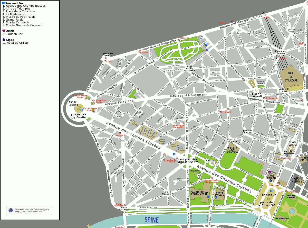 नक्शे के साथ पेरिस की 8 वीं arrondissement