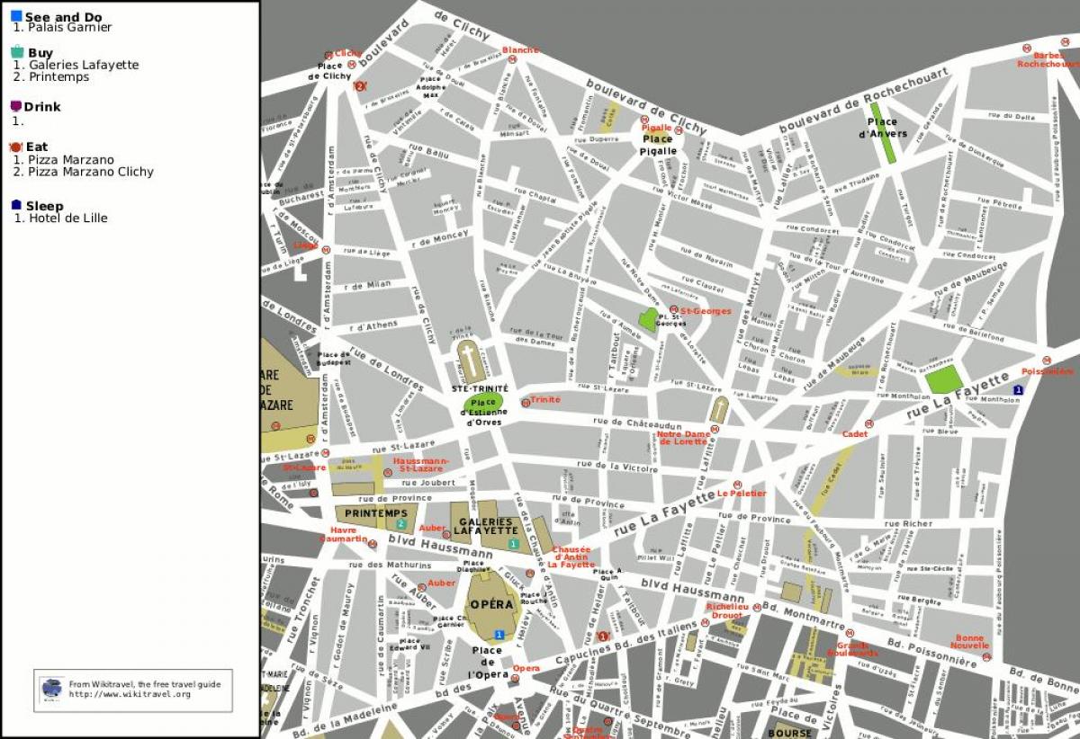 नक्शे के 9 वीं arrondissement में पेरिस के