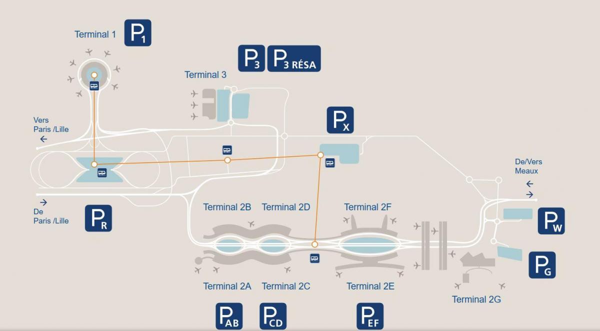 नक्शे के CDG हवाई अड्डे के पार्किंग