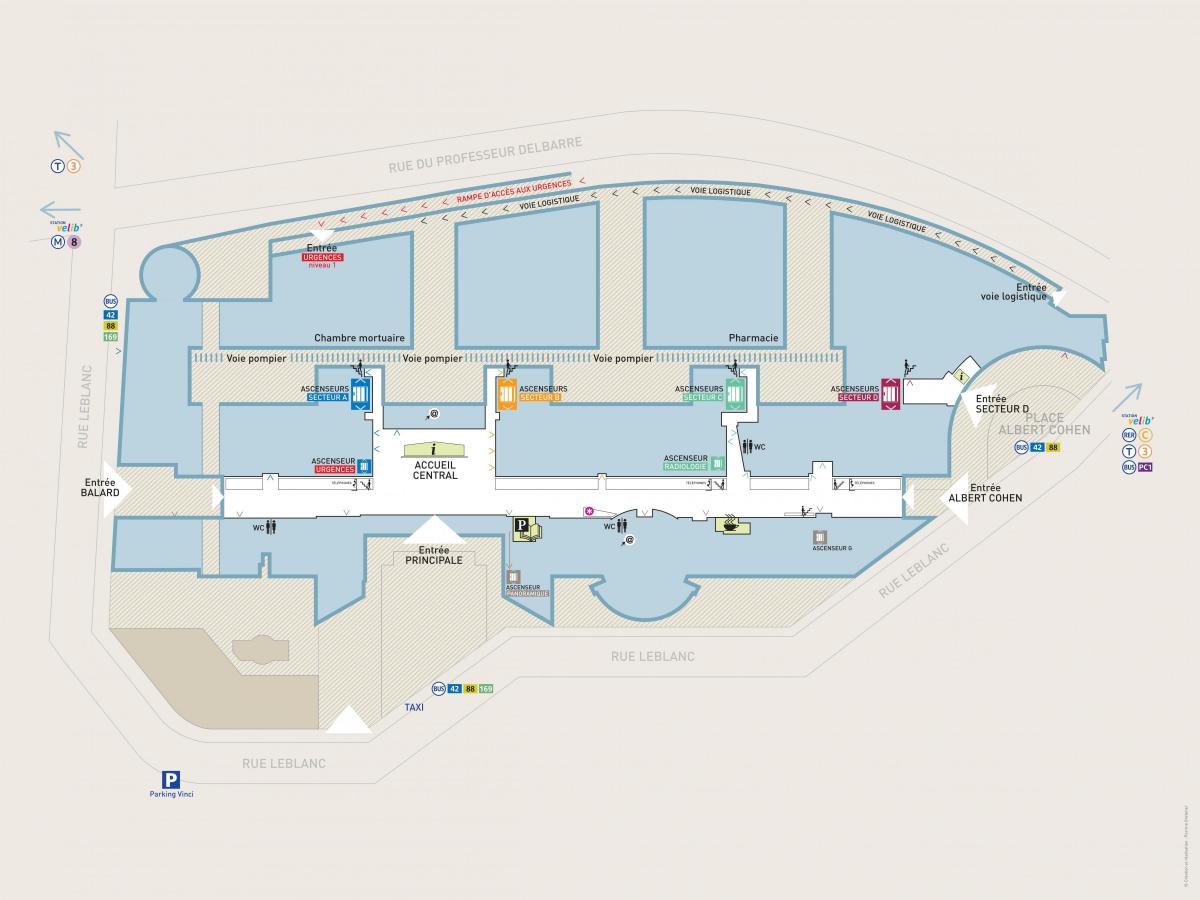 नक्शे के जार्ज Pompidou अस्पताल